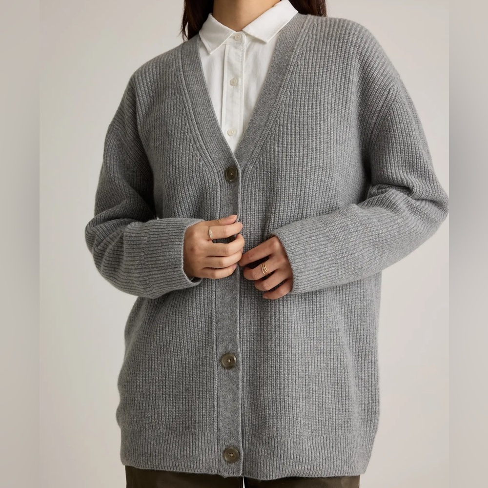 QUINCE Heather Grey Oversized Boyfriend Cardigan Mongolian Cashmere Sweater XS